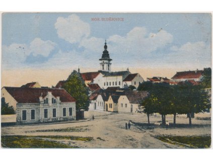 67 - Třebíčsko, Moravské Budějovice, oživené náměstí, cca 1918
