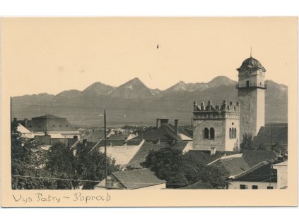 Slovensko, Poprad - Vysoké Tatry, pohled na část města a hory, cca 1930