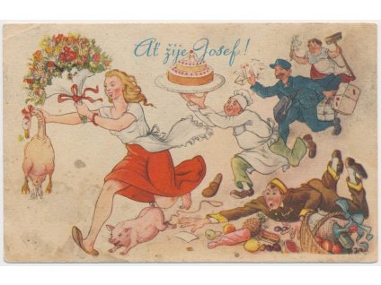 Blahopřejná pohlednice - Ať žije Josef, cca 1943