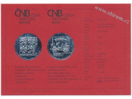 ČR, certifikát k Ag minci 200,-Kč, 1997,První osobní automobil "Präsident"