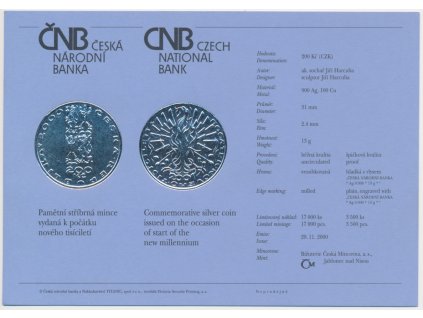 ČR, certifikát k Ag minci 200,-Kč, 2000, Počátek nového tisíciletí