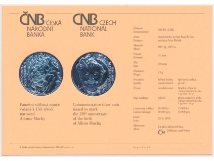 ČR, certifikát k Ag minci 200,-Kč, 2010, Alfons Mucha