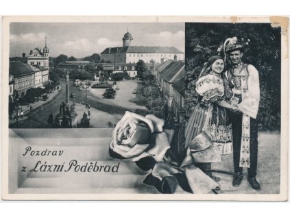 40 - Nymbursko, Poděbrady, kolážová pohlednice lázeňského města