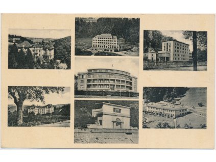 53 - Přerovsko, Teplice nad Bečvou, 7 záběrů na lázně, cca 1934