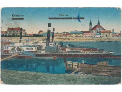 Slovensko, Komárno, partie z přístavu s pohledem na město, cca 1920