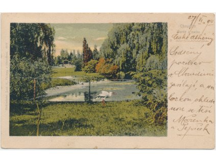 10 - Chrudim, partie z parku s čápem, cca 1910