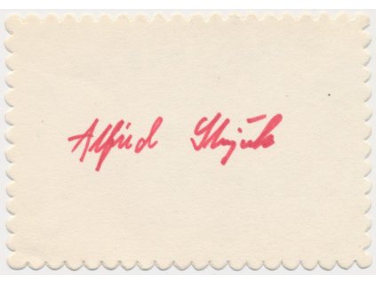 Strejček Alfred (1941), herec, moderátor, sběrat. kartička s vl. podpisem