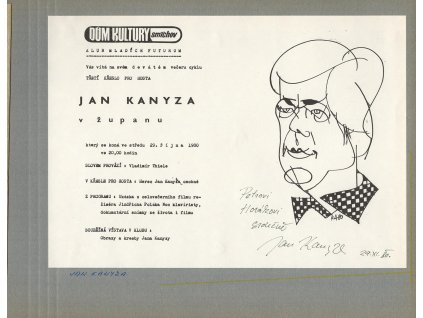 Kanyza Jan (1947), český herec, sběratelský list o velikosti cca A4