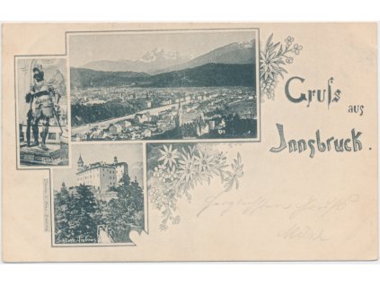 Rakousko, Innsbruck, 3 - záběrová koláž, celkový pohled, kostel, Theodorich Veliký, cca 1898