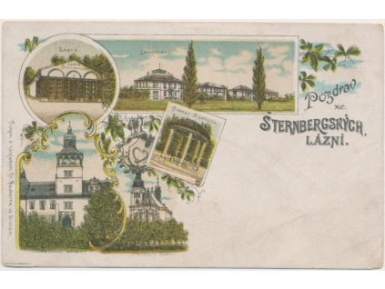 27 - Kladensko, Šternbergské lázně, litografie zaniklých lázní, 1895