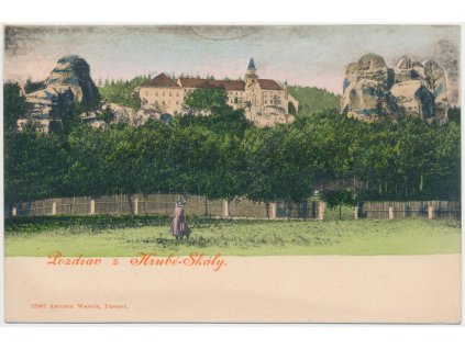 58 - Semilsko, Hrubá Skála, oživená partie pod zámkem, cca 1900