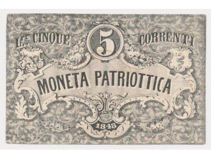 Staroitalské státy, bankovka 5 Lire, 1848, Benátky, stav 2