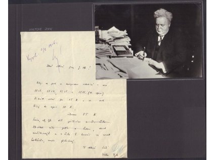 Dyk Viktor (1877-1931) český básník, prozaik, sběratelský list, podpis