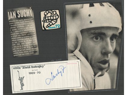 Suchý Jan (1944-2021), hokejista, sběratelský list s vlast. podpisem