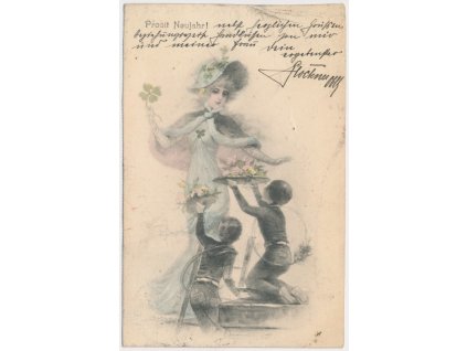 Pohlednice, Prosit Neujahr!, Šťastný Nový rok, cca 1900