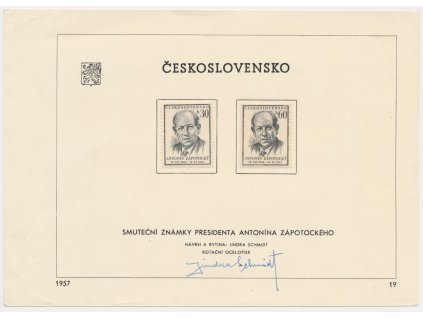 ČSSR, pamětní list s originální známkou a příležitostným razítkem,1957