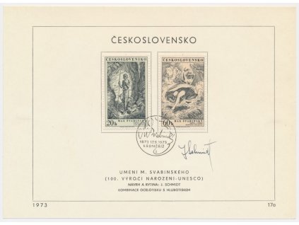 ČSSR, pamětní list s originální známkou a příležitostným razítkem,1973