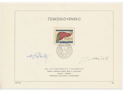 ČSSR, pamětní list s originální známkou a příležitostným razítkem,1973