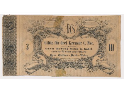 Čechy, Jablonné v Podještědí , 3 Krejcar, 1849, peněžní poukázka