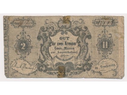 Čechy, Třebenice (Trebnitz) , 2 Krejcar , 1849, peněžní poukázka, R