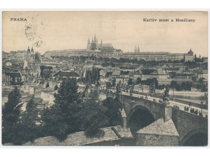 49 - Praha, Karlův most a Hradčany, celkový pohled, cca 1913