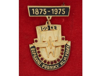 ČSSR, AE odznak 100 let DP Praha, 1975, zlatý stupeň, zavírací jehla, krabička, stav 1/1
