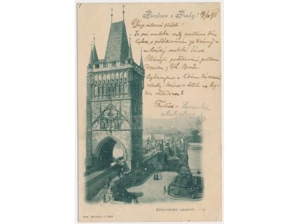 49 - Praha, Křižovnické nám. s mosteckou věží, Karlův most, cca 1898