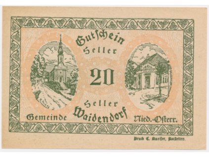 Rakousko, nouzová bankovka, 20 h, Waidendorf, 1920 , luxusní stav UNC