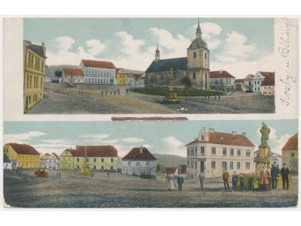 34 - Lounsko, Kozly, 2 - záběr, partie oživeného náměstí, cca 1919
