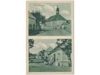 34 - Lounsko, Hořetice, 2 - záběr, oživené partie z ulice, cca 1930