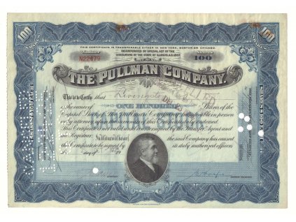 New York, The Pullman Company, akcie $100 - železnice, 1925