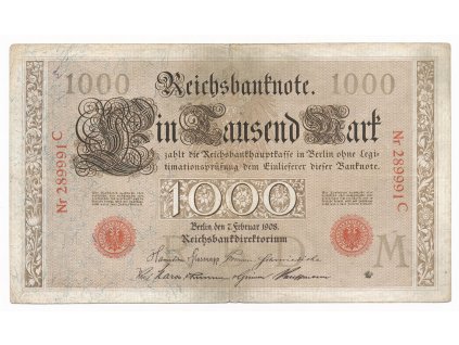 Německo, 1000 Mark, 1908, staré datum, velmi pěkná zachovalost, stav: 2-