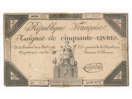 Francie, 50 Livres, Assignát, 1792, stav: oběhový