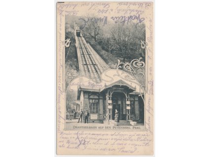 49 - Praha, oživená partie s lanovkou na Petřín, cca 1908