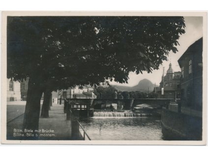 65 - Teplicko, Bílina, partie u řeky s mostem, cca 1929