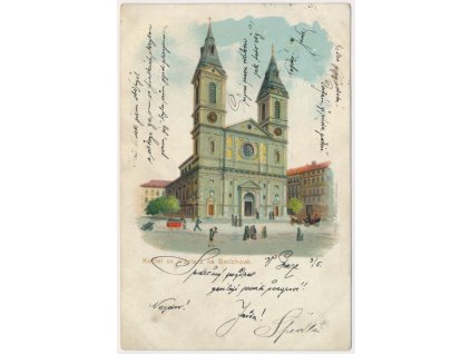 49 - Praha, Smíchov, oživená partie před kostelem sv. Václava, cca 1901