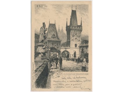 49 - Praha, oživená partie u Malostranských věží, cca 1901