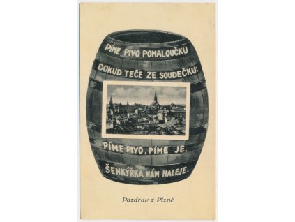47 - Plzeň, "sudová" koláž s pohledem na město, cca 1941