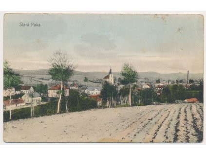 22 - Jičínsko, Stará Paka, celkový pohled na obec, cca 1912