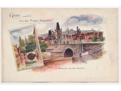49 - Praha, koláž, Kleinseite mit dem Hradčin, cca 1900