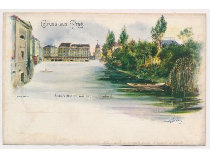 49 - Praha, Šitka's Mühlen mit der Sophieninsel, cca 1900