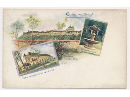 49 - Praha, 3 - záběrová koláž "Gruss aus Prag!", Nakl. A. Wiesner, cca 1900
