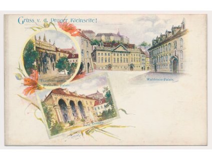 49 - Praha, 3 - záběrová koláž, Gruss v. d. Prager Kleinseite!, cca 1900