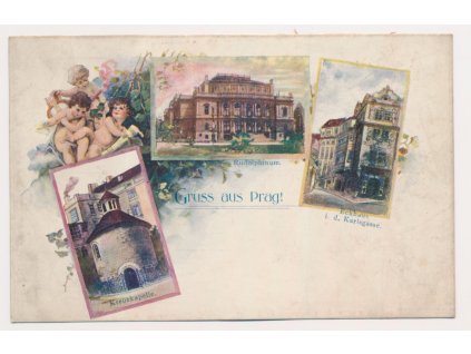 49 - Praha, 3 - záběrová koláž, Gruss aus Prag, cca 1900