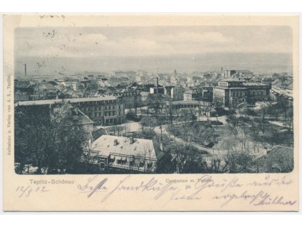 65 - Teplice, Curgarten m. Theater, prošlé poštou 1902