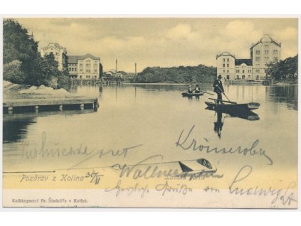 29 - Kolín, oživená partie s loďkami na Labi, prošlé poštou 1903