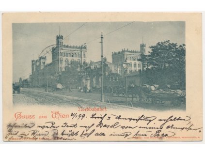 Rakousko, Wien, Nordbahnhof, oživená partie před nádražím, cca 1899
