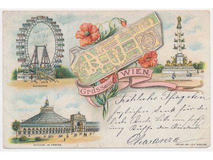 Rakousko, Wien, 3 - záběrová koláž, Riesenrad, Rotunde im prater, 1899