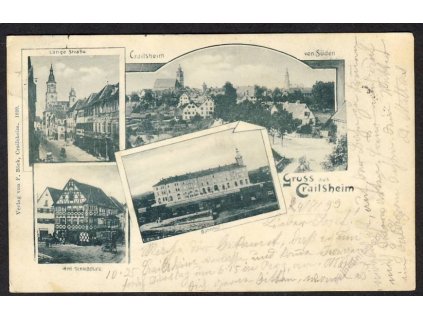Deutschland, Gruss aus Crailsheim, Am Schlossplatz, Bahnhof u. Ä., cca 1899