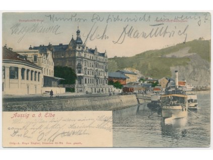 69 - Ústí nad Labem, Dampfschiff - Hotel, Dampfschifflandeplatz, 1905